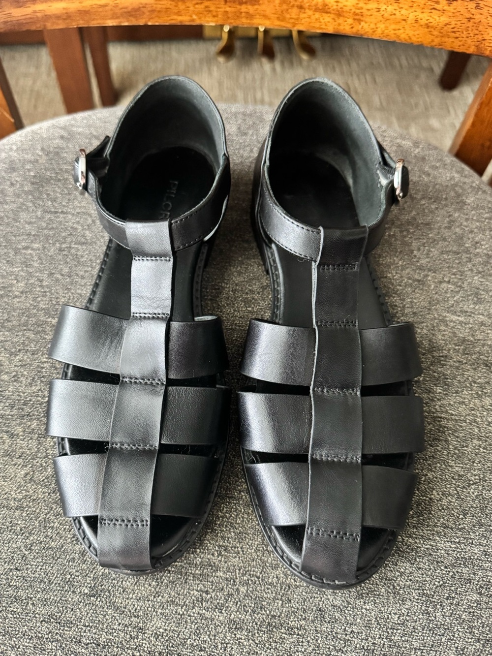 Anthropologie Pilcro Maris Fisherman Sandals 37 Black Leather Classic Cage Flats - Picture 10 of 15